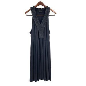 Theory Black Pleated Ruffle Neckline Sleeveless Dress Womens Size Large Classic
